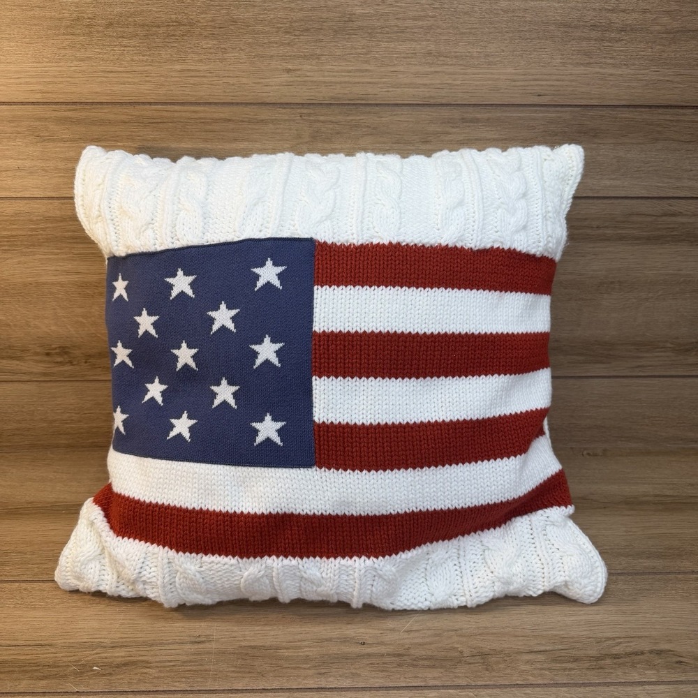 Brooks Brothers Red White Blue Chunky Knit Patriotic American Decorative Pillow